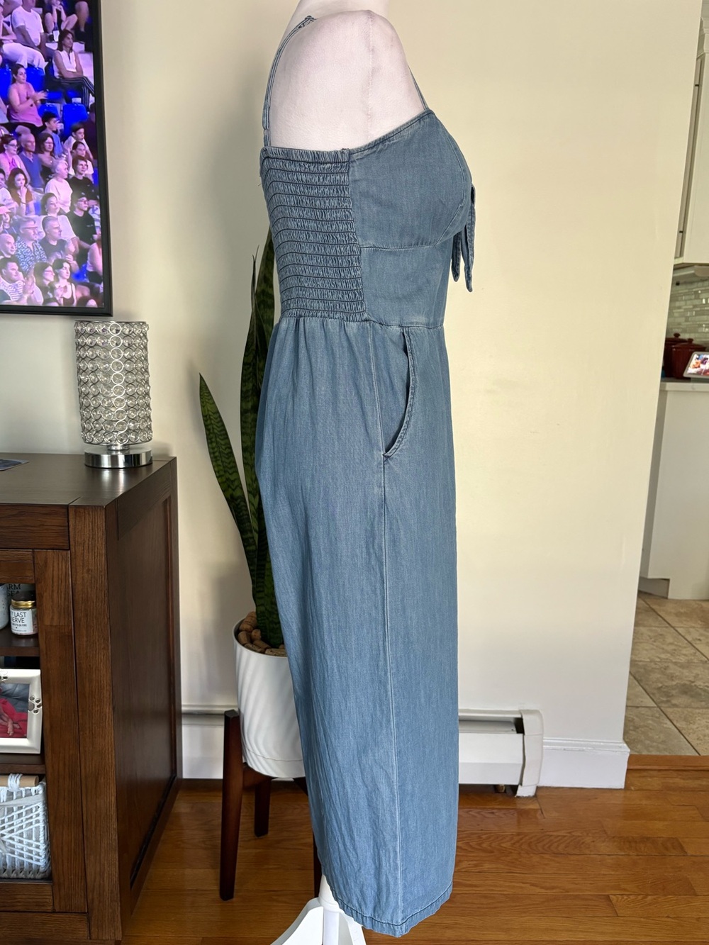 🎾Spaghetti Strap Denim Jumpsuit - Picture 7 of 11